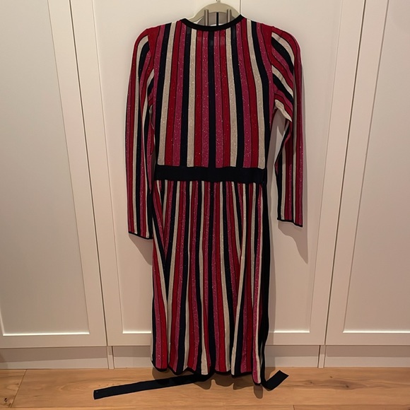 Diane Von Furstenberg Long Sleeve Striped Sparkle Wrap Dress Sz S - Picture 5 of 8